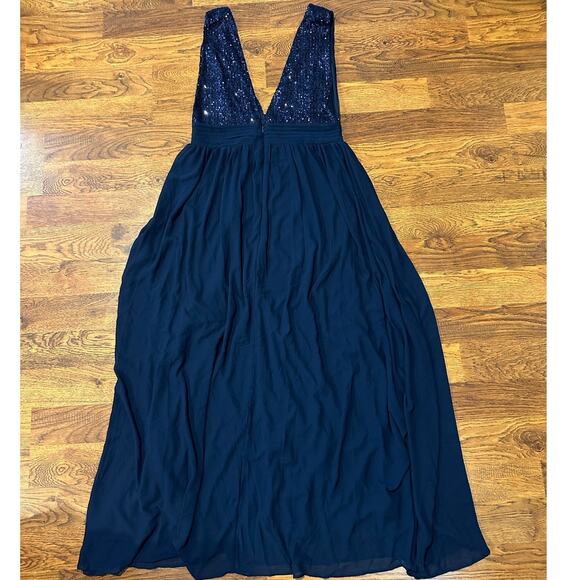 Love x Design Women’s Sequin Chiffon Deep V Formal Gown – Navy – Size XL – Glam - Picture 2 of 8